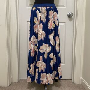 A New Day Blue Maxi Skirt Pink Flowers‎ Floral Print Pleated Women's Small